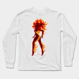 Fiery Girl Illustration Long Sleeve T-Shirt